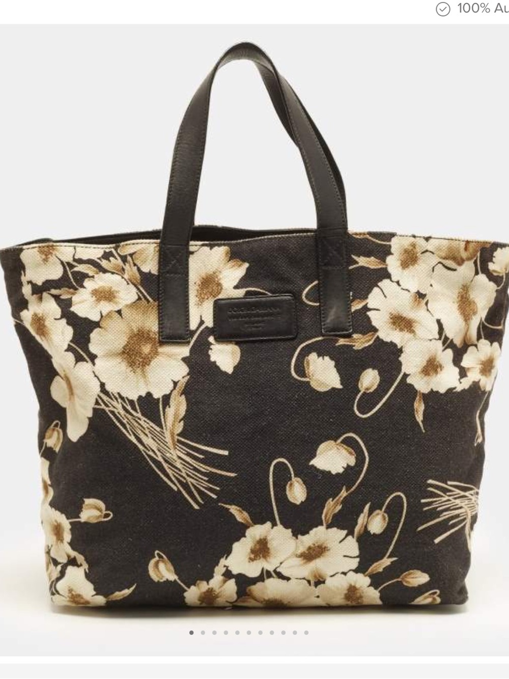 Dolce & Gabbana Black Canvas Tote with Cream Floral Print